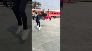 Railway ☠️Station Stunts Public Reaction😳😱 reels stunts tranding viral backflipp flip short [upl. by Sikes]