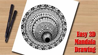 How to draw 3D Mandala Art  Step by Step Mandala Drawing Tutorial  Easy Mandala Art for beginner [upl. by Essyla]