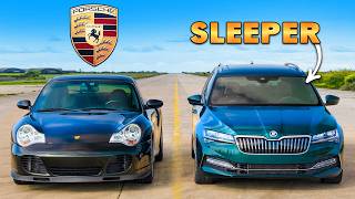 Porsche 911 Turbo S v SLEEPER Skoda Superb DRAG RACE [upl. by Vasyuta228]