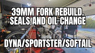 39mm Fork Rebuild Dyna amp Sporty AND 4quot Over Tubes Part 7 Lets Build A Chopper [upl. by Llenil840]