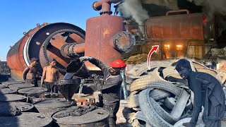 Incredible Process of Old Tyre Recycling  How Waste Old Tyre Recycling And convert to fuel [upl. by Zzaj737]