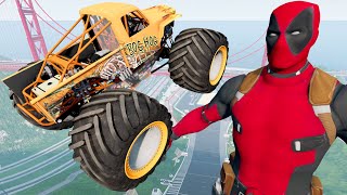 Epic High Speed Jumps Into GIANT Deadpool  BeamNG Drive [upl. by Aiveneg]