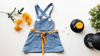 DIY  LEARN TO STITCH DUNGAREE DRESSPINAFORE FOR BABY full cutting amp stitching [upl. by Anemix]