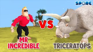 Mr Incredible vs Triceratops  Cartoon vs Dino S3E1  SPORE [upl. by Alah]