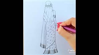 how to draw girl saree backside in pencil drawing [upl. by Gilman900]