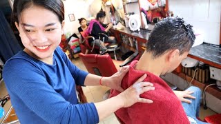 ASMR Strong head and neck massage by a Cambodian lady barber in Phnom Phen [upl. by Latsyrc683]