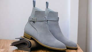 Handmade Grey Jodhpurs Boot Luxury Fashion Boot Men Beige Jodhpurs Suede Buckle Boots Leather Boot [upl. by Llewkcor]