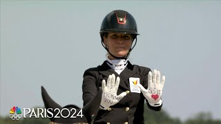 Belgiums Larissa Pauluis delivers solid routine on dressage Day 1  Paris Olympics  NBC Sports [upl. by Ekim534]