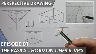 PERSPECTIVE DRAWING 01  THE BASICS  Horizon Line Vanishing Points 12 amp 3 [upl. by Pattison138]