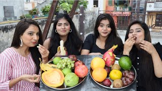 Desi Vs Videsi Fruits Eating Challenge  Avacado Dragon Fruit Kiwi Big Rasbhari  Food Challenge [upl. by Nairot738]