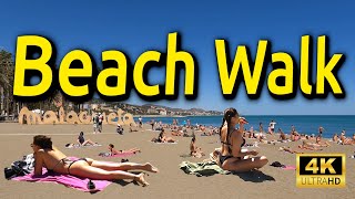 🌴MALAGA Beach walk SPAIN Promenade Marina and city center Street View 4K 2024 [upl. by Nairahcaz]