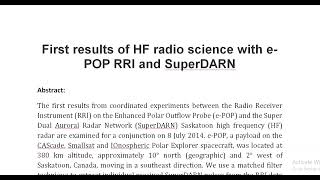 First results of HF radio science with e POP RRI and SuperDARN [upl. by Rani473]