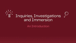 III An Introduction to Inquiries Investigations and Immersion [upl. by Nahtanoy]