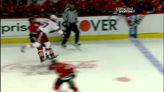 Raffi Torres DESTROYS Marian Hossa April 17th 2012 [upl. by Darsey]