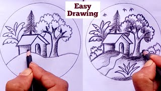 Easy Scenery drawing by soft pencil [upl. by Annairol]