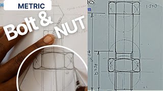 how to construct a metric bolt and nut in engineering drawinginterpretation [upl. by Odelle219]