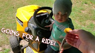 Lawn Mower Videos for Toddlers  2 YO Helps Gas Start and Drive Riding Mower Cub Cadet lawnmower [upl. by Gula653]