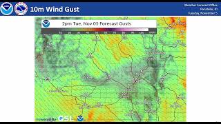 110524 Hazard Briefing  Snow Showers eastern mountains Breezy to Windy [upl. by Edd]