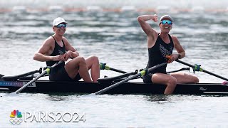 New Zealand charges into lead to win womens double sculls gold  Paris Olympics  NBC Sports [upl. by Akirehs194]