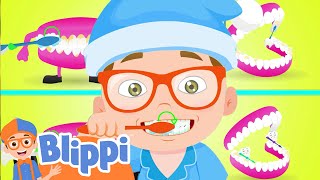 Tooth Brushing Song by Blippi  2Minutes Brush Your Teeth for Kids  Earth Stories for Kids [upl. by Ahsitniuq]