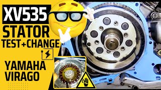 🛵 Yamaha Virago XV 535 STATOR Replacement  TEST Remove Install a New Motorcycle Stator Tutorial [upl. by Nera674]