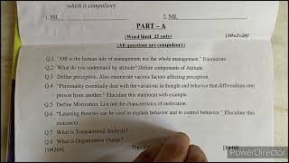 Organisational Behaviour MBA 1st sem previous year question paper [upl. by Irovi666]