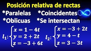 82 Determinar si las rectas son paralelas coincidentes oblicuas o se intersectan [upl. by Jeramie]