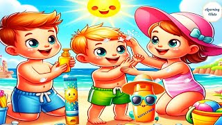 Beach Song  ☀️ Sunscreen Safety at the Beach  MORE eLearning4Kids Nursery Rhymes amp Kids Songs [upl. by Onirotciv]