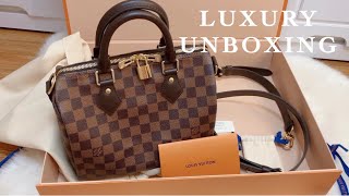 UNBOXING LOUIS VUITTON SPEEDY 25 BANDOULIERE DAMIER EBENE  REVIEW [upl. by Masson]