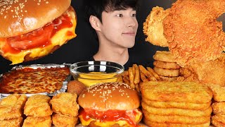 ASMR MUKBANG FRIED CHICKEN amp CHEESE BURGER amp FRIES amp CHICKEN NUGGETS amp ONION RINGS amp SPAGHETTI [upl. by Ierbua]