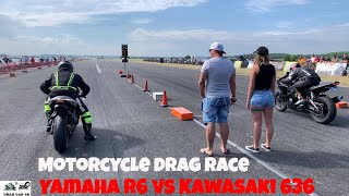 Yamaha R6 vs Kawasaki 636 motorcycle drag race 14 mile 🏍🚦  4K UHD [upl. by Aramac]