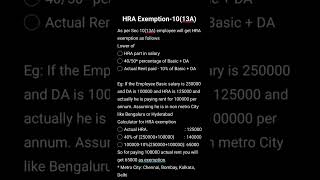 HRA Exemption Calculation incometax tax itr HRA shorts viral trending explore viralshorts [upl. by Pazit131]