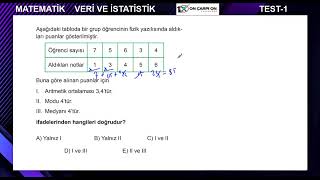 Veri ve İstatistik Test 1 Soru 7 [upl. by Piwowar]