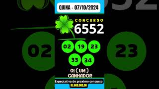 🍀 QUINA 071024 Resultado QUINA Concurso 6552 [upl. by Shem903]