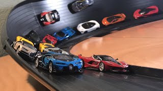 HOT WHEELS HYPERCAR MEGA SUPER CURVE CRASH RACE 2 feat Bugatti Chiron Ferrari FXX K and more [upl. by Olemrac]