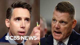 Watch Tense Sen Hawley Rowe exchange over Secret Service Trump rally security decisions [upl. by Tristis]