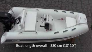 GRAND inflatable boat G340EF with 20HP Tohatsu outboardwmv [upl. by Blakeley724]