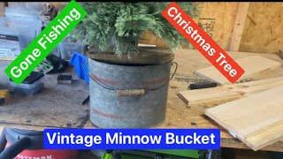 3 ft fishing themed Christmas tree vintage minnow bucket base [upl. by Kalagher]