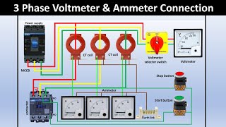 connect voltmeter and ammeter in a simple circuit  3 phase voltmeter and ammeter connection [upl. by Palocz]