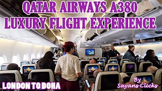 Majestic Journey with Qatar Airways Airbus A380  Economy Class Flight Review  London to Doha [upl. by Nirual]