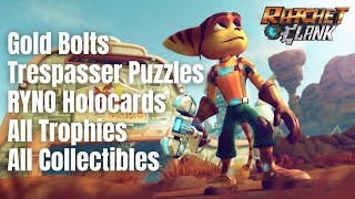 Ratchet amp Clank 2016 All Collectibles and Trophies Gold Bolts Trespasser Puzzles RYNO Holocards [upl. by Bluefarb]