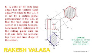 problem 6 sections of solids CUBE Solution in AutoCAD Engineering Drawing by NDBHATT [upl. by Trammel]