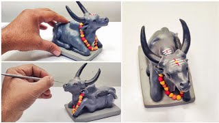 Clay Modelling How To Make Nandi Bull With polymer clayKankrej Bull sculptureclay animalsclayart [upl. by Irianat]