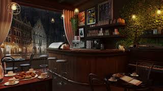 4K Cozy Coffee Shop  Background Instrumental Jazz Music With Rain to Relax Study Work [upl. by Esorrebma873]