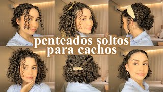 Penteados soltos para cabelo CACHEADO CURTO fáceis e práticos ✨ [upl. by Atteuqcaj]