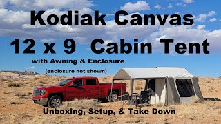 Kodiak Canvas 12 x 9 Cabin Tent with Awning amp Porch Enclosure Unboxing Setup amp Take Down tent [upl. by Judye755]