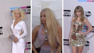 Lady Gaga Miley Cyrus Christina Aguilera Taylor Swift One Direction 2013 AMAs Red Carpet [upl. by Mccall]