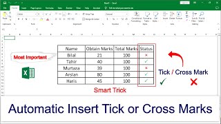 How to Insert Tick and Cross Mark in excel  Smart Trick [upl. by Steel750]