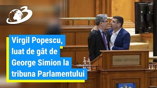 Virgil Popescu luat de gât de George Simion la tribuna Parlamentului „Ești un prost” [upl. by Tivad344]