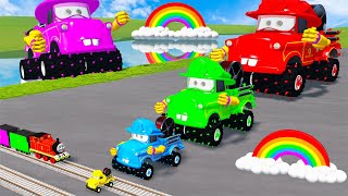 Big amp Small McQueen FIRE Truck vs Long Slide Game with Trains vs Portal Trap  BeamNGDrive [upl. by Ehc]